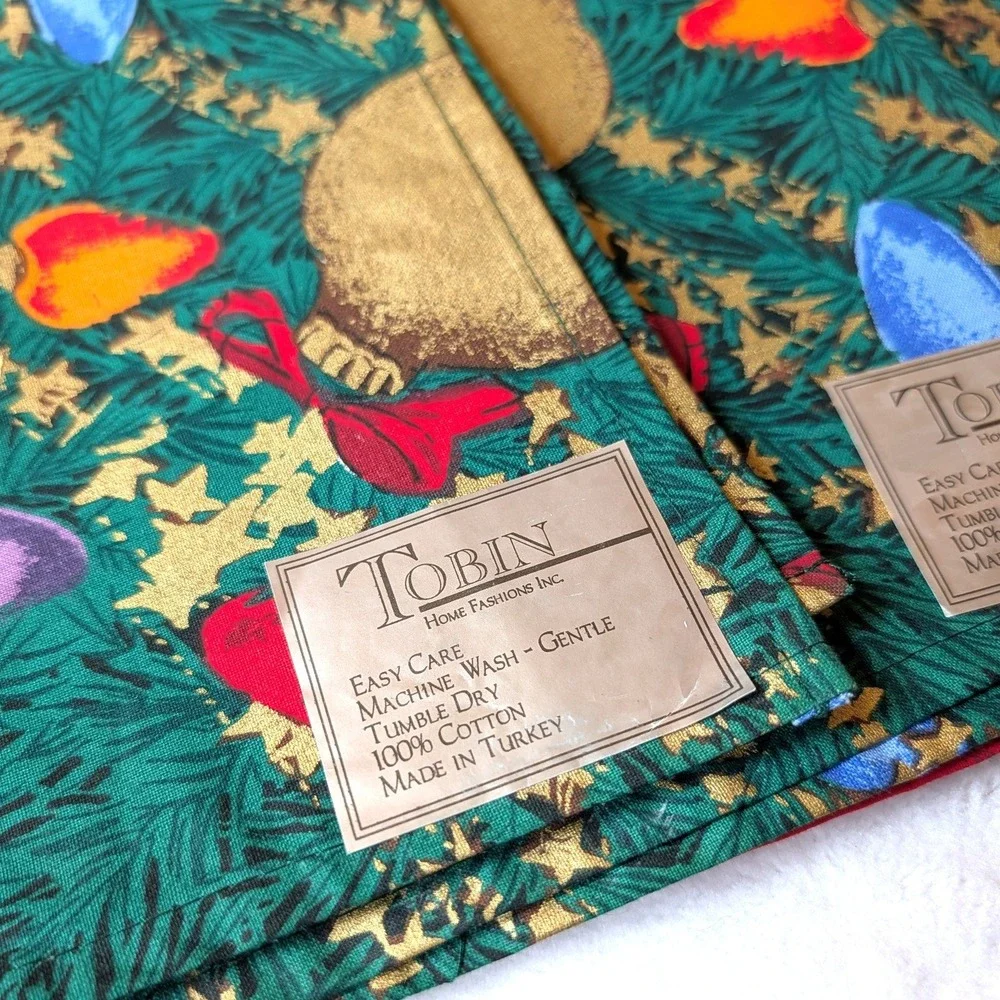 Vintage Tobin Christmas Cotton Napkins Set of 8 Ornament Light Bulb Print 16x16